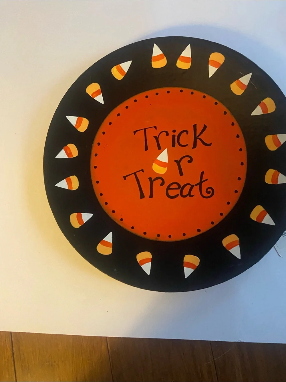 Wooden bTrick or Treat Round Wall Plaque - Orange and Black Halloween Decor